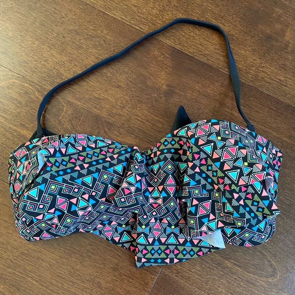 Hula Honey Bandeau Neon Aztec Bikini Top, Size Medium
